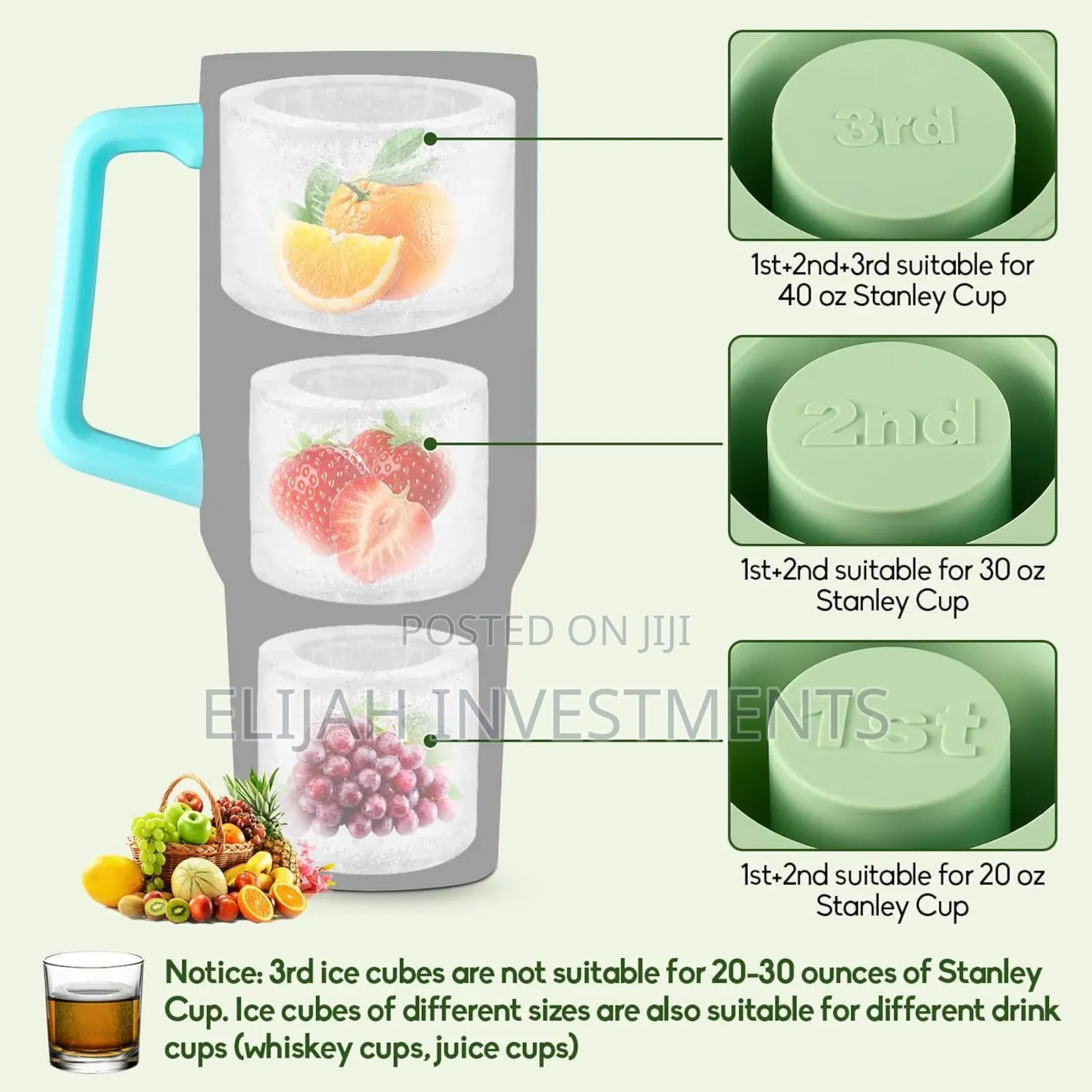 Cylinder Ice Cube Tray With Lid and Container
