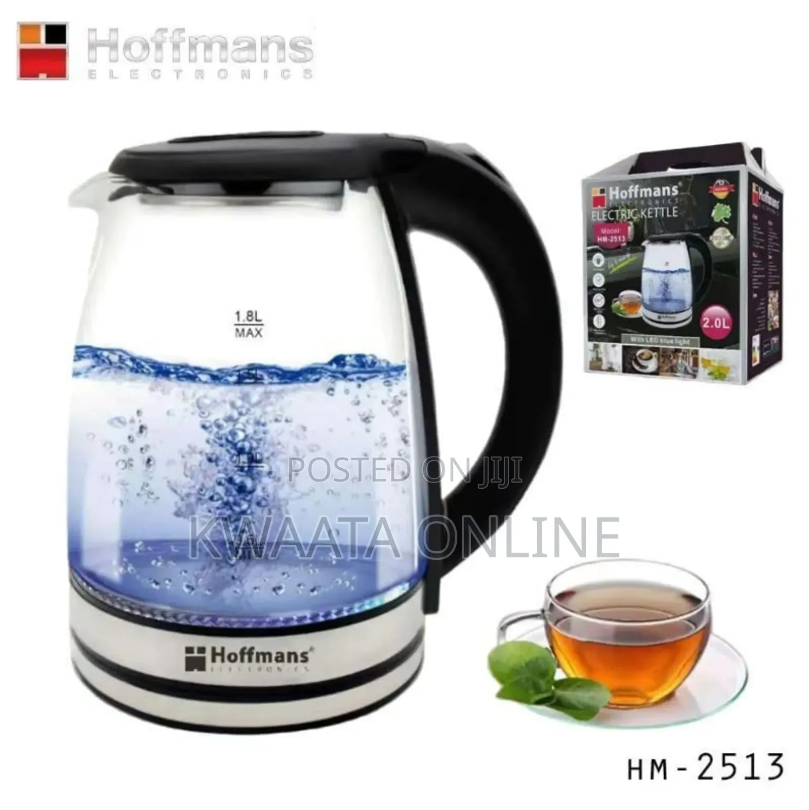Hoffmans Hm-2513 Glass Kettle With Led Blue Lighting 2000w