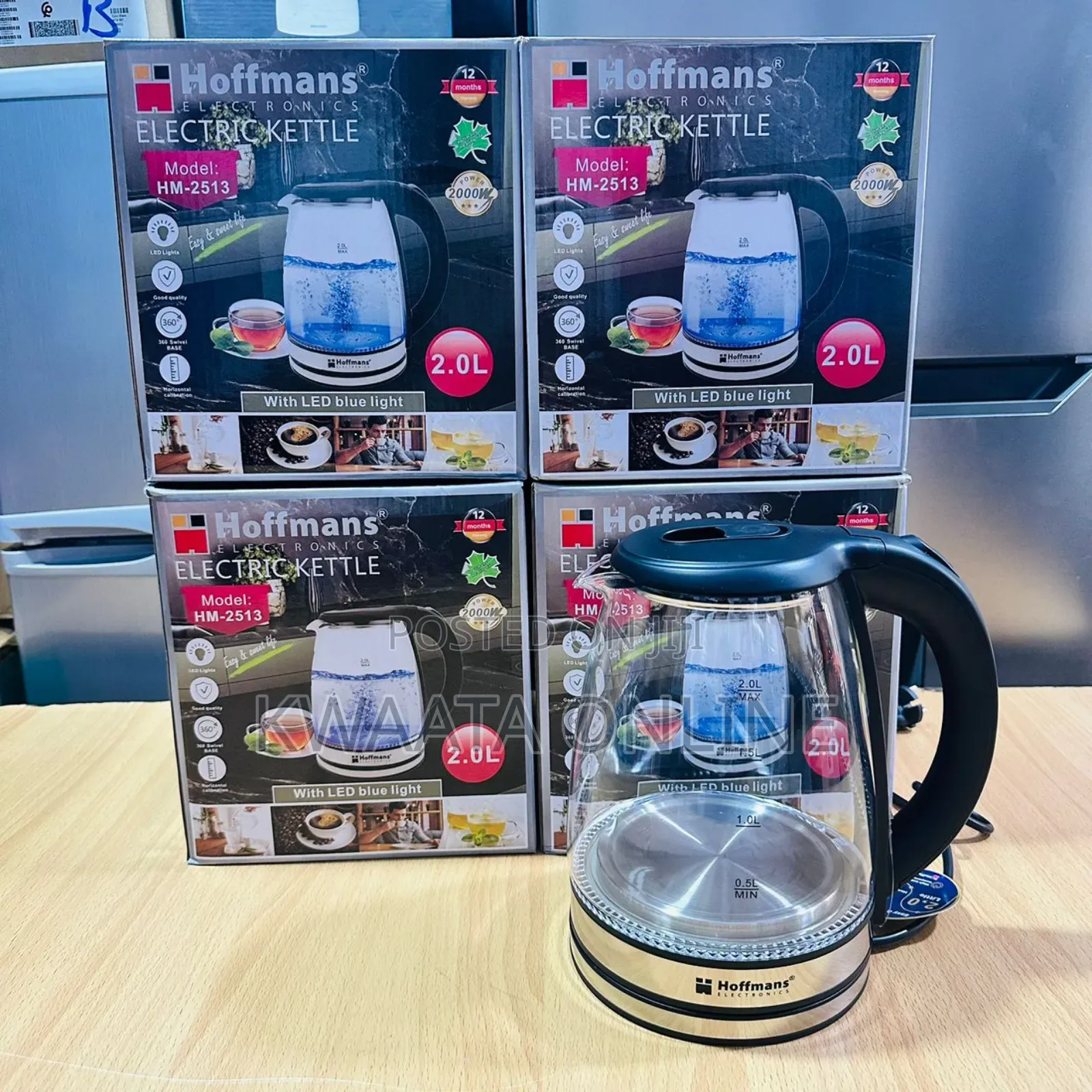 Hoffmans Hm-2513 Glass Kettle With Led Blue Lighting 2000w