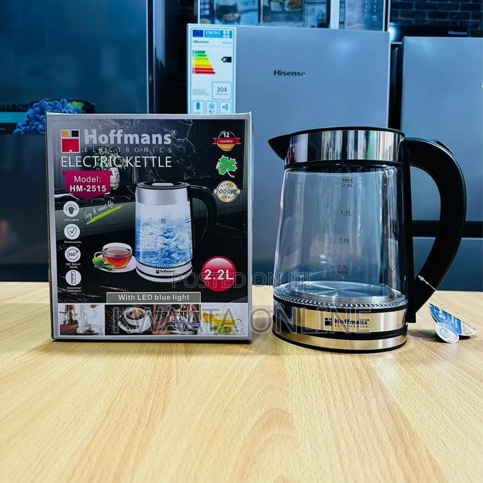 Hoffmans Hm-2513 Glass Kettle With Led Blue Lighting 2000w