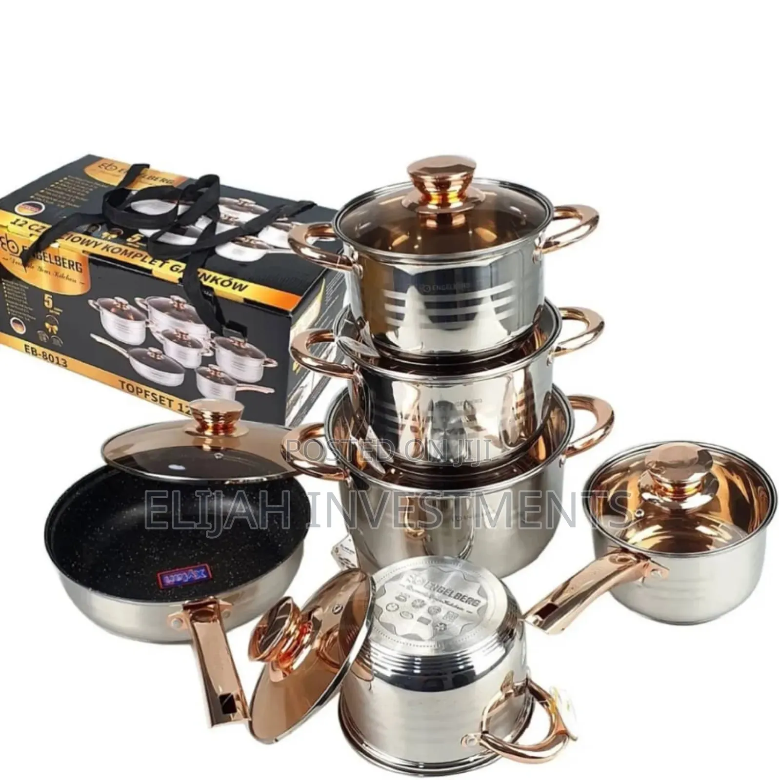 12-Piece Stainless Steel Cookware Set With Gold-Accented Lid