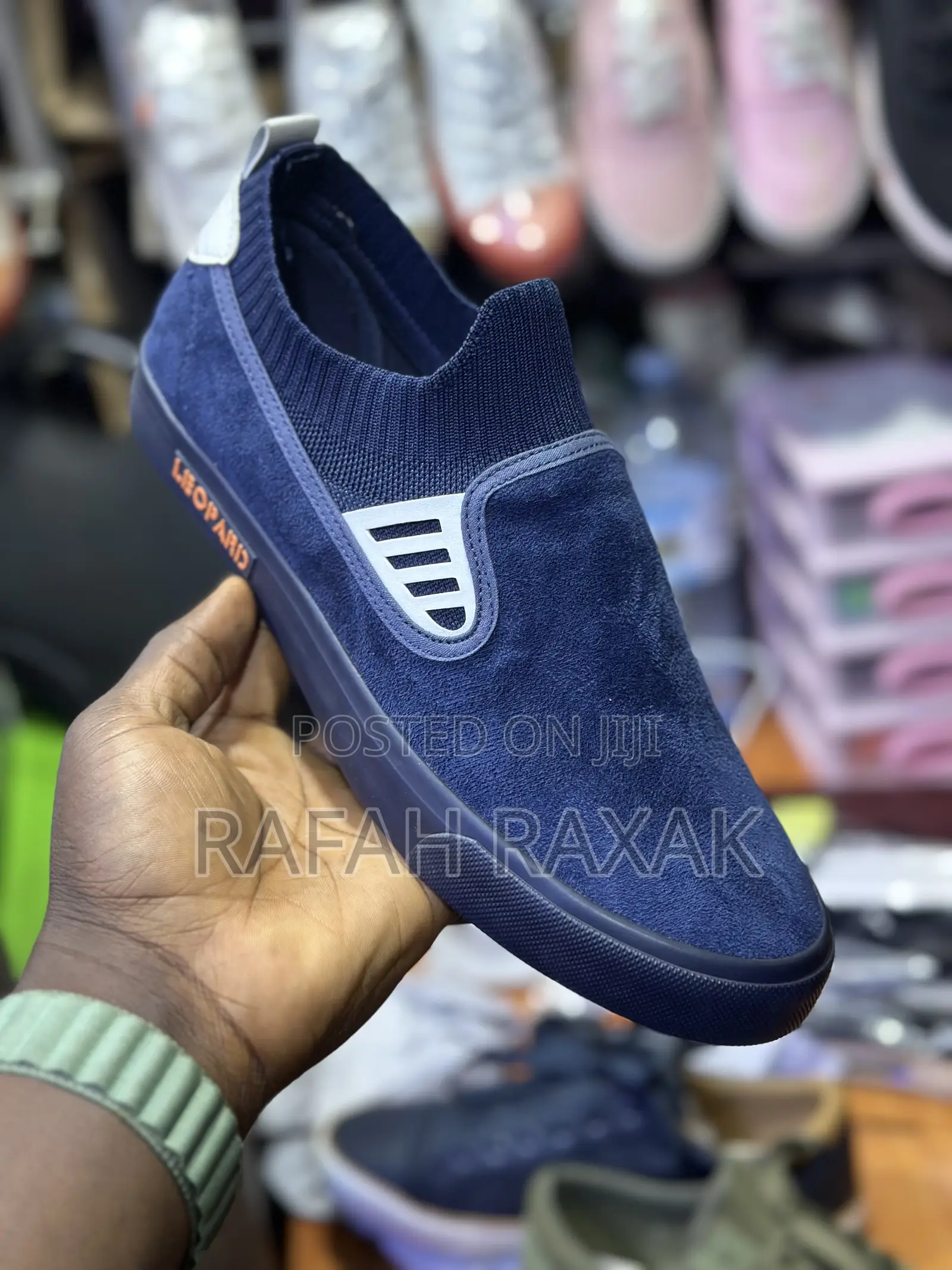 Men’S Classic Blue Suede Leopard Easy Shoes