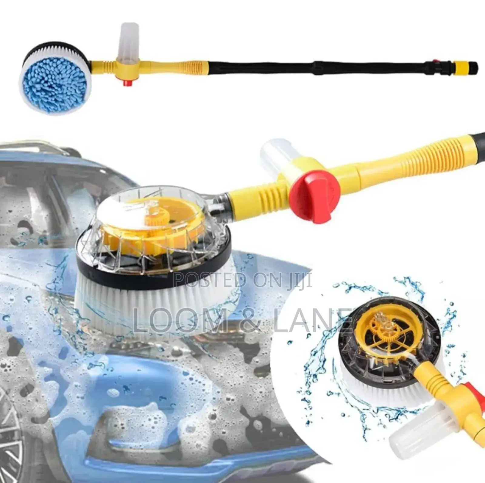 Car Washer Scrabbing With Water Pipe and Soap Dispenser