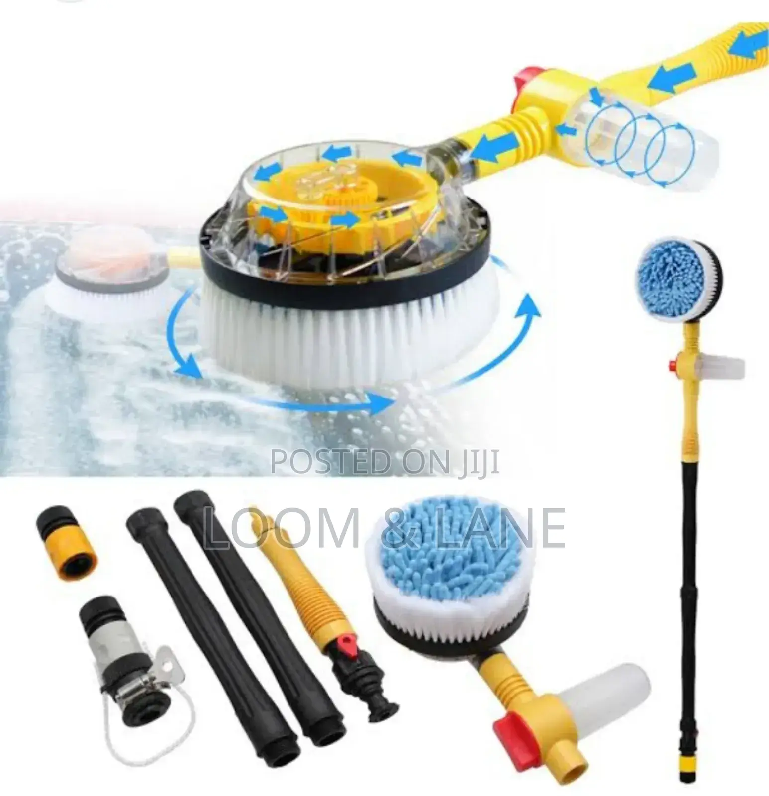 Car Washer Scrabbing With Water Pipe and Soap Dispenser