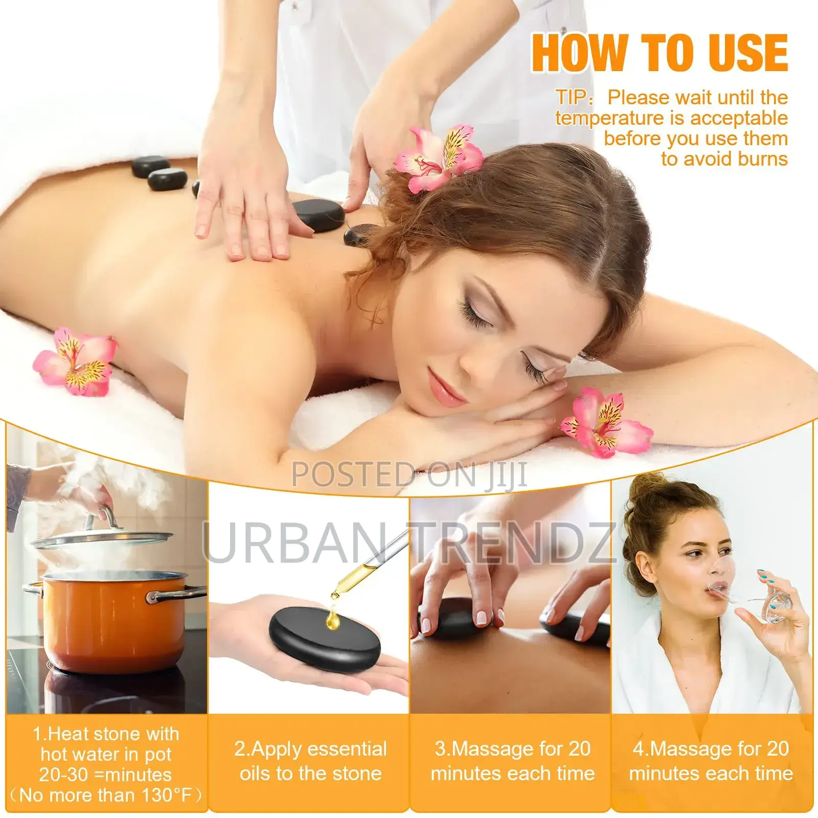 16 PCS Massage Set Black Smooth Massage Hot Stones