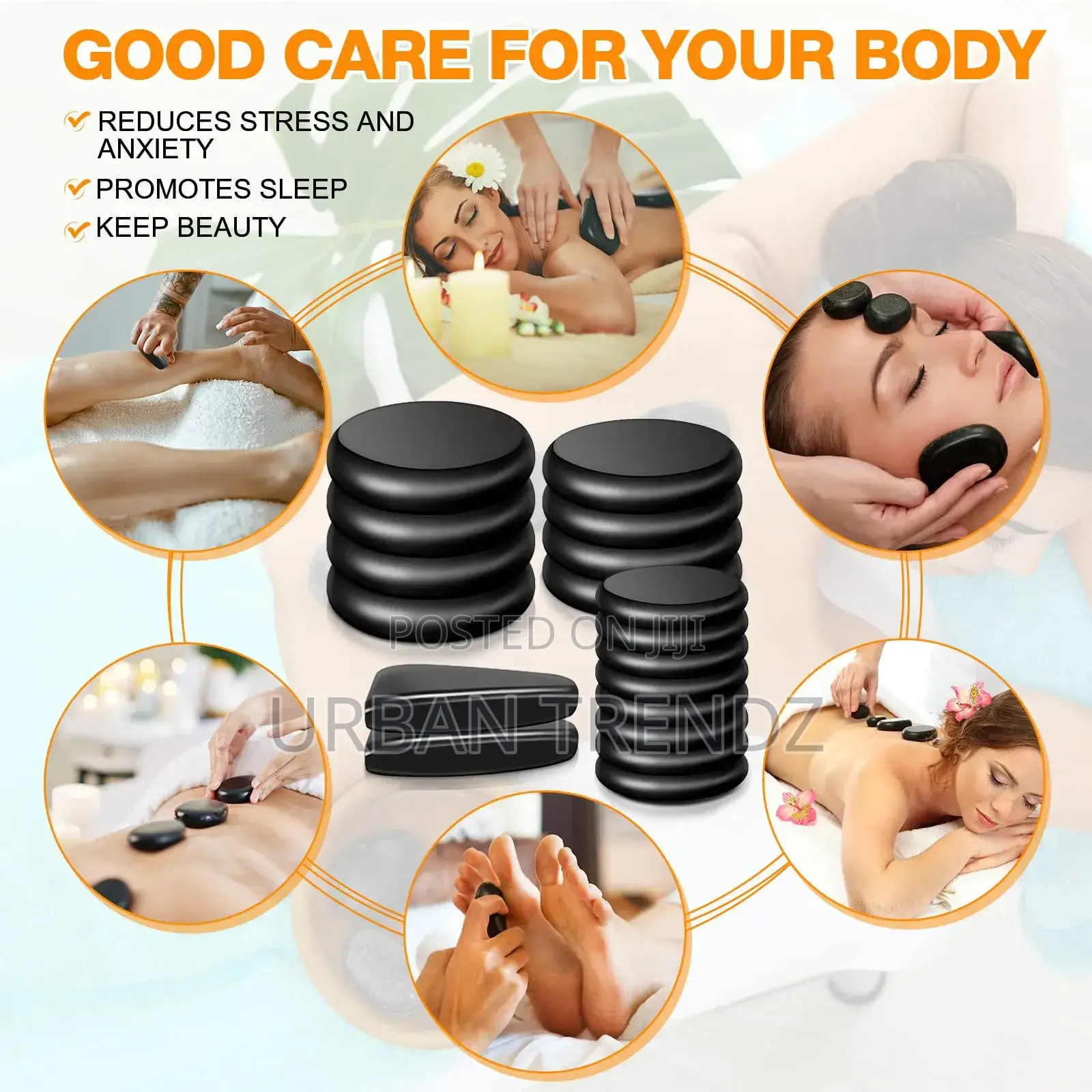 16 PCS Massage Set Black Smooth Massage Hot Stones