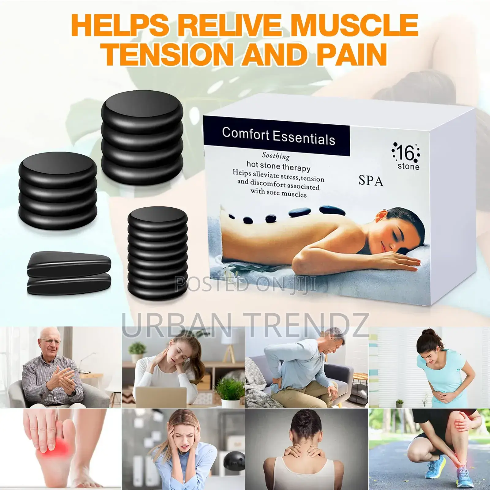16 PCS Massage Set Black Smooth Massage Hot Stones