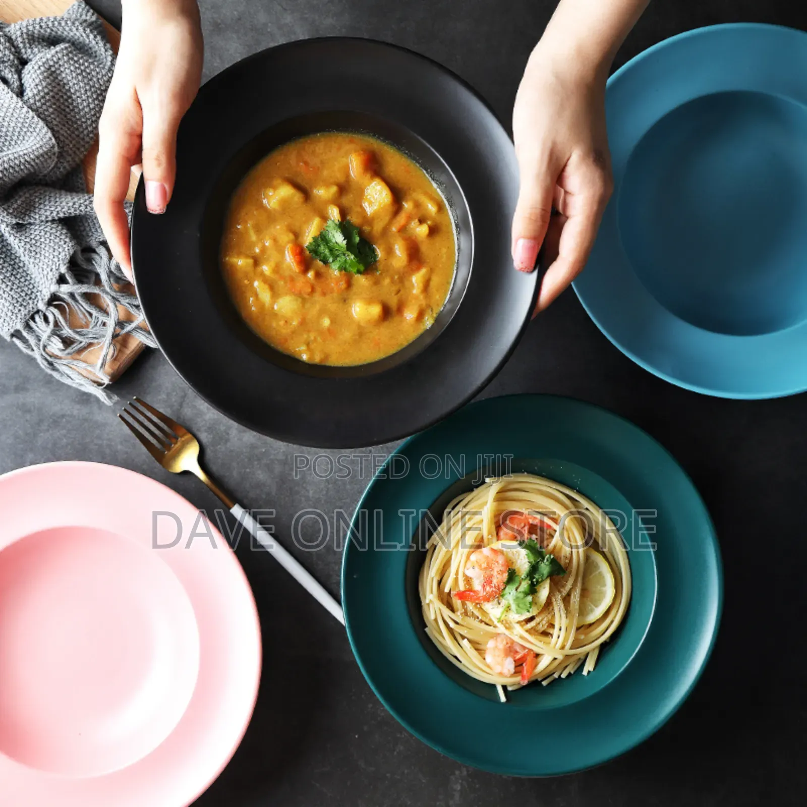 6 PCS Pasta Ceramic Deep Plate Soup Dish Black