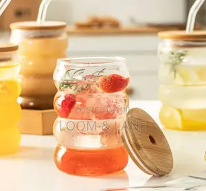 Glass Tumbler With Airtight Wooden Lid and Straw