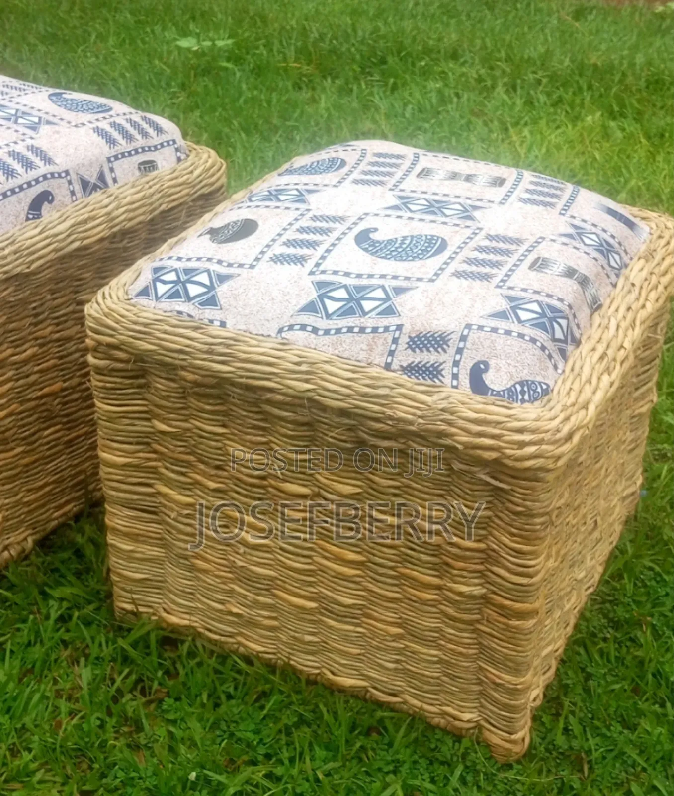 Woven Foot Rest Stools on Metallic Welded Frame