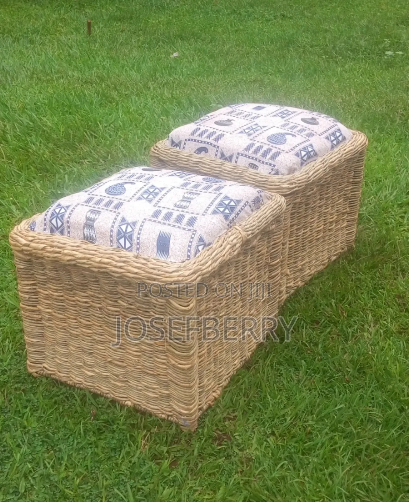 Woven Foot Rest Stools on Metallic Welded Frame