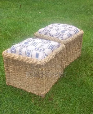 Woven Foot Rest Stools on Metallic Welded Frame