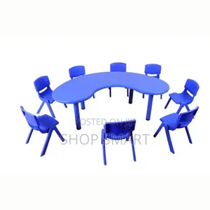Photo - Moon Shaped Plastic Kids Table and Chairs Set