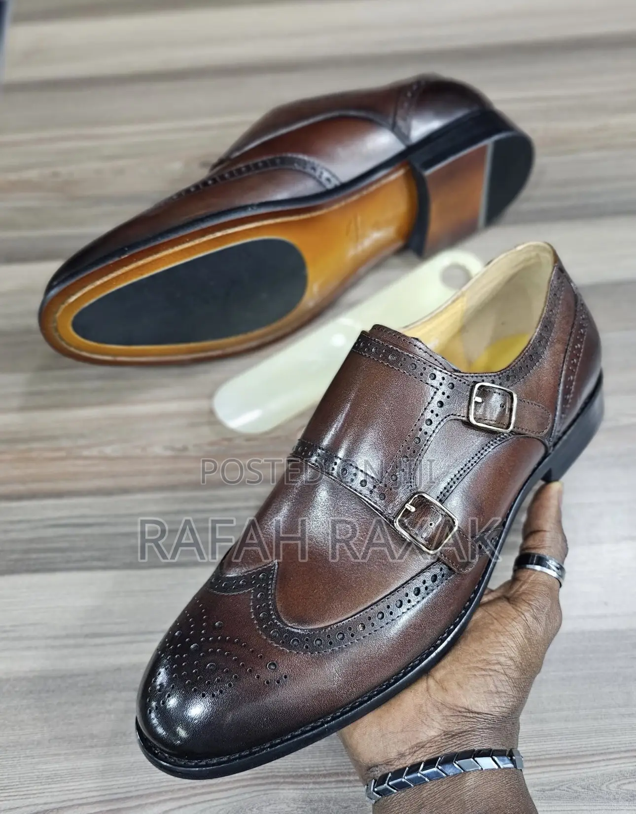 Men’S Dark Tan Clarks Oxford Double Monk Strap Gentle Shoes
