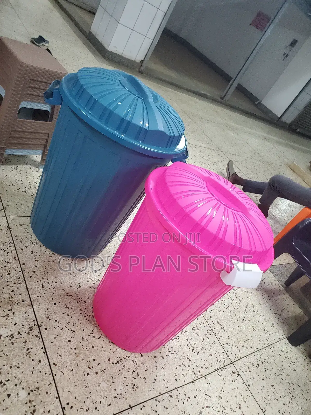Blue and Pink Plastic Buckets 150litres