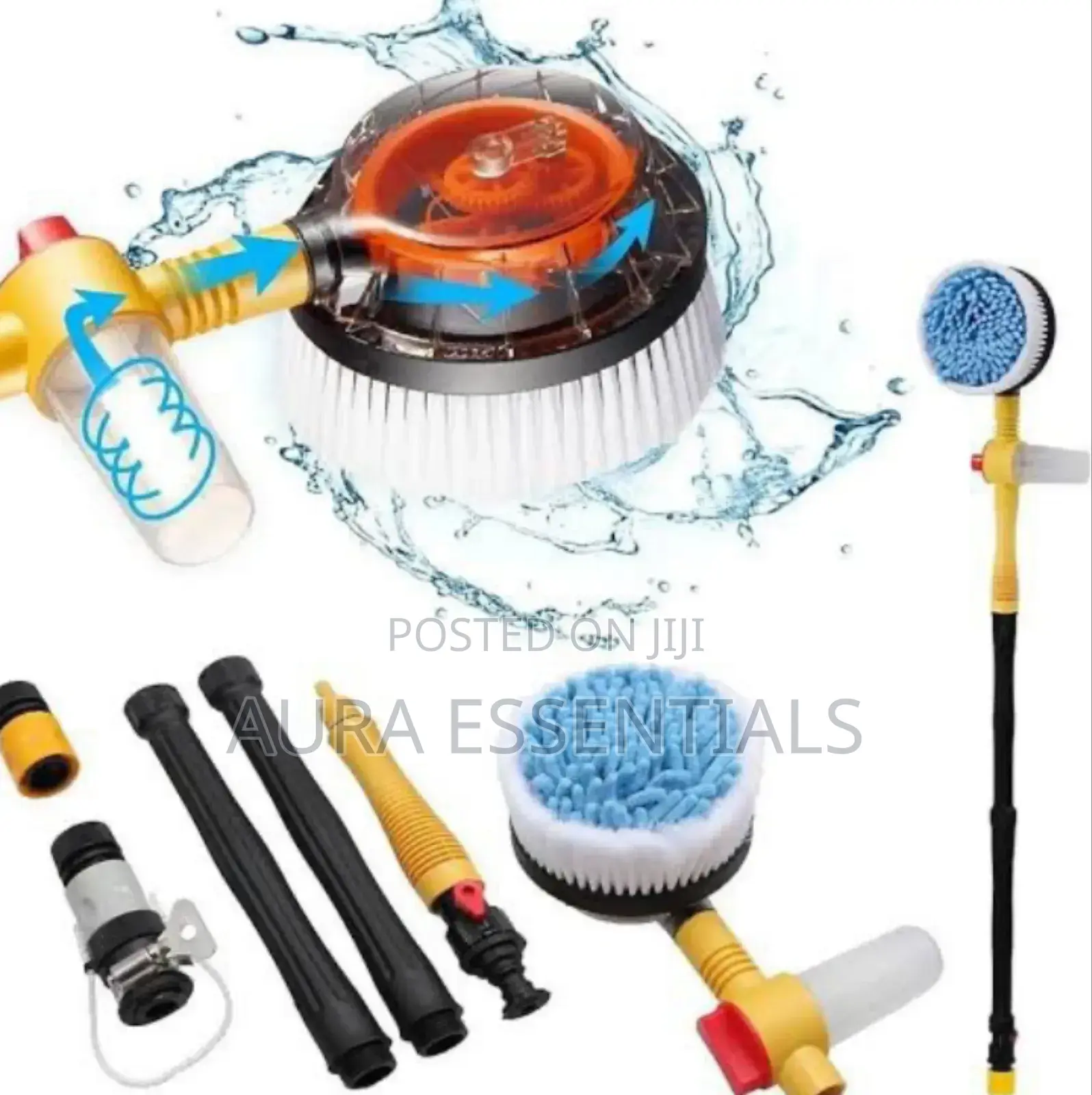 Car Washer Scrabbing With Water Pipe and Soap Dispenser