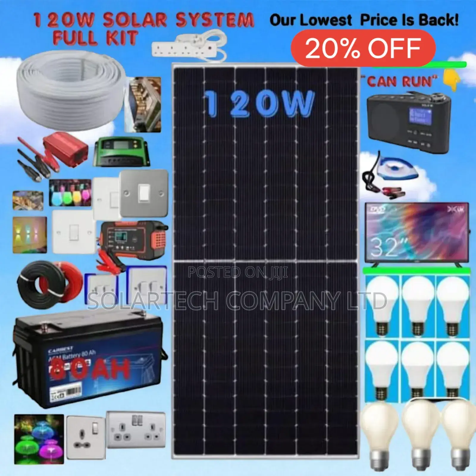 120w Solar System Kit / Ideal for Homes, Farms Offices