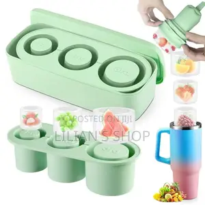 Cylinder Ice Cube Tray With Lid and Container