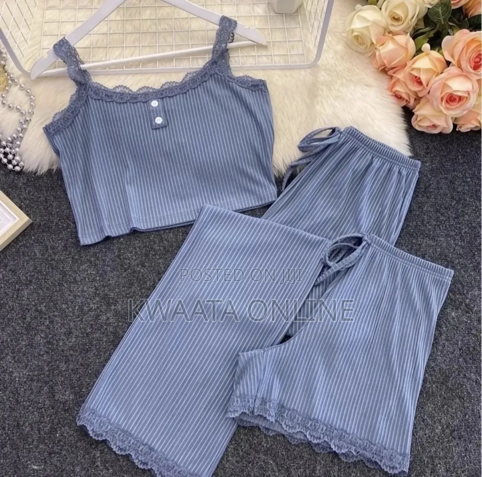 3 Pc Lace Pit Vest Trousers Pajamas for Women