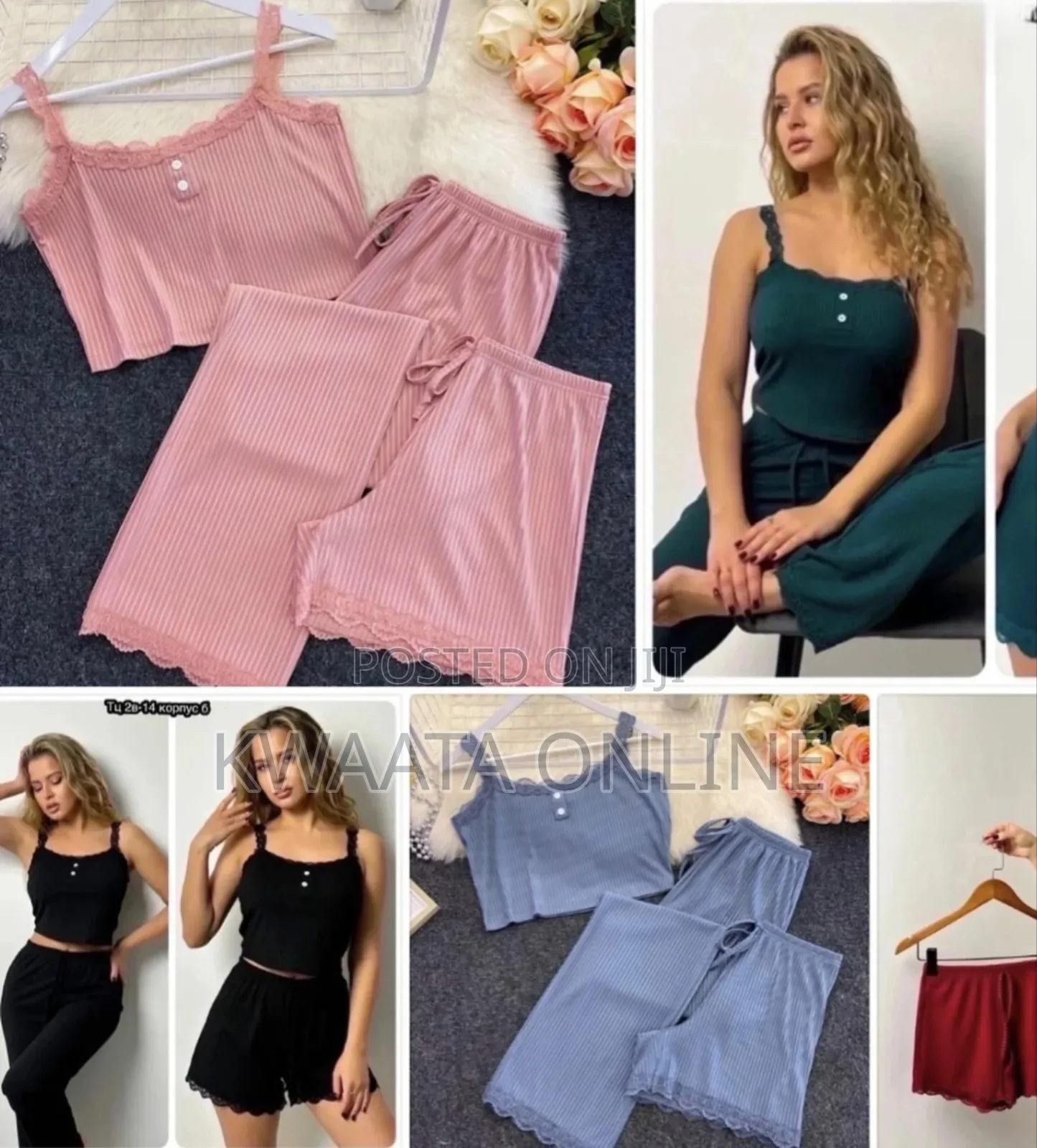 3 Pc Lace Pit Vest Trousers Pajamas for Women