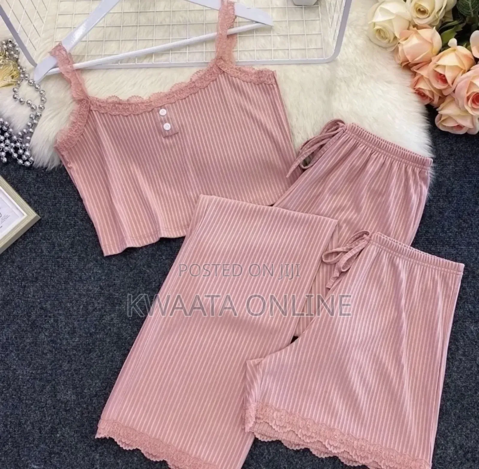 3 Pc Lace Pit Vest Trousers Pajamas for Women