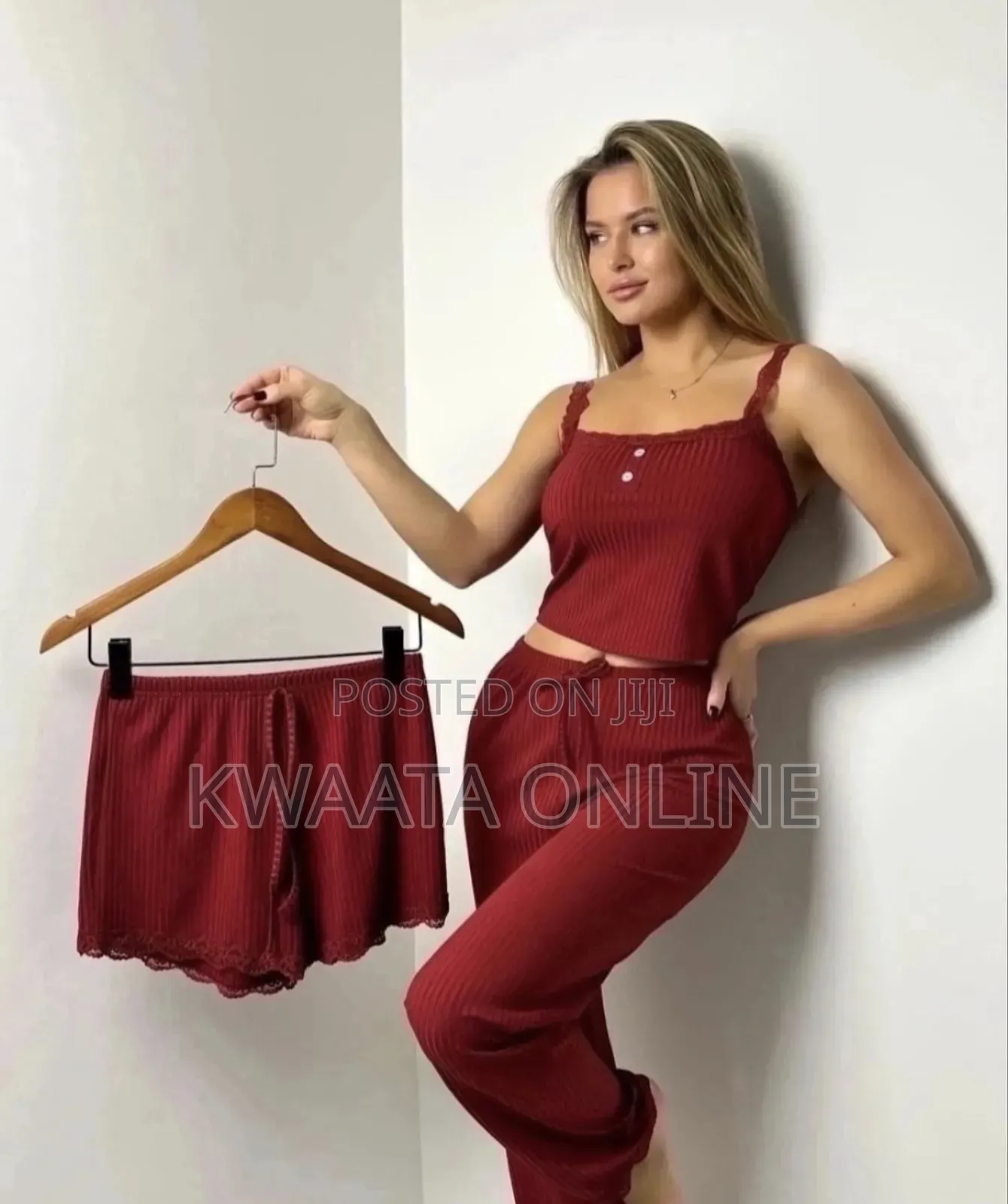 3 Pc Lace Pit Vest Trousers Pajamas for Women