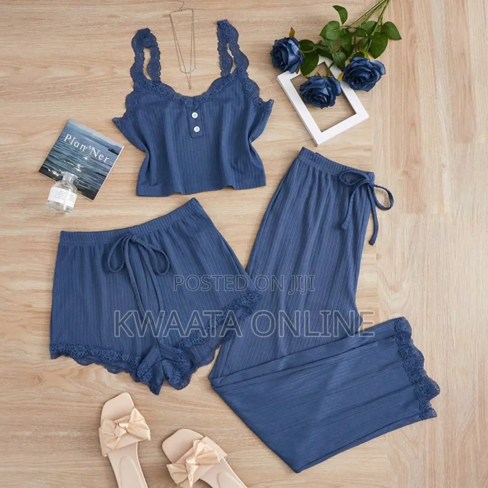 3 Pc Lace Pit Vest Trousers Pajamas for Women