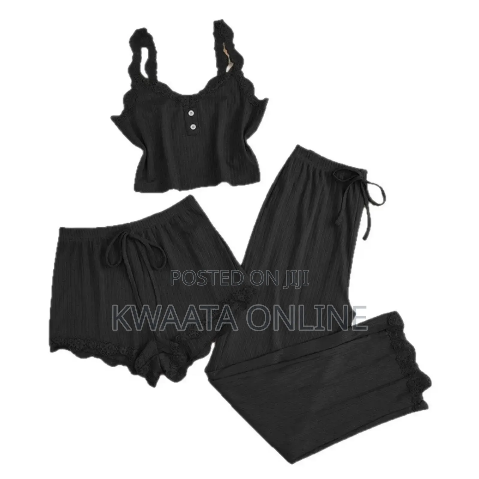 3 Pc Lace Pit Vest Trousers Pajamas for Women