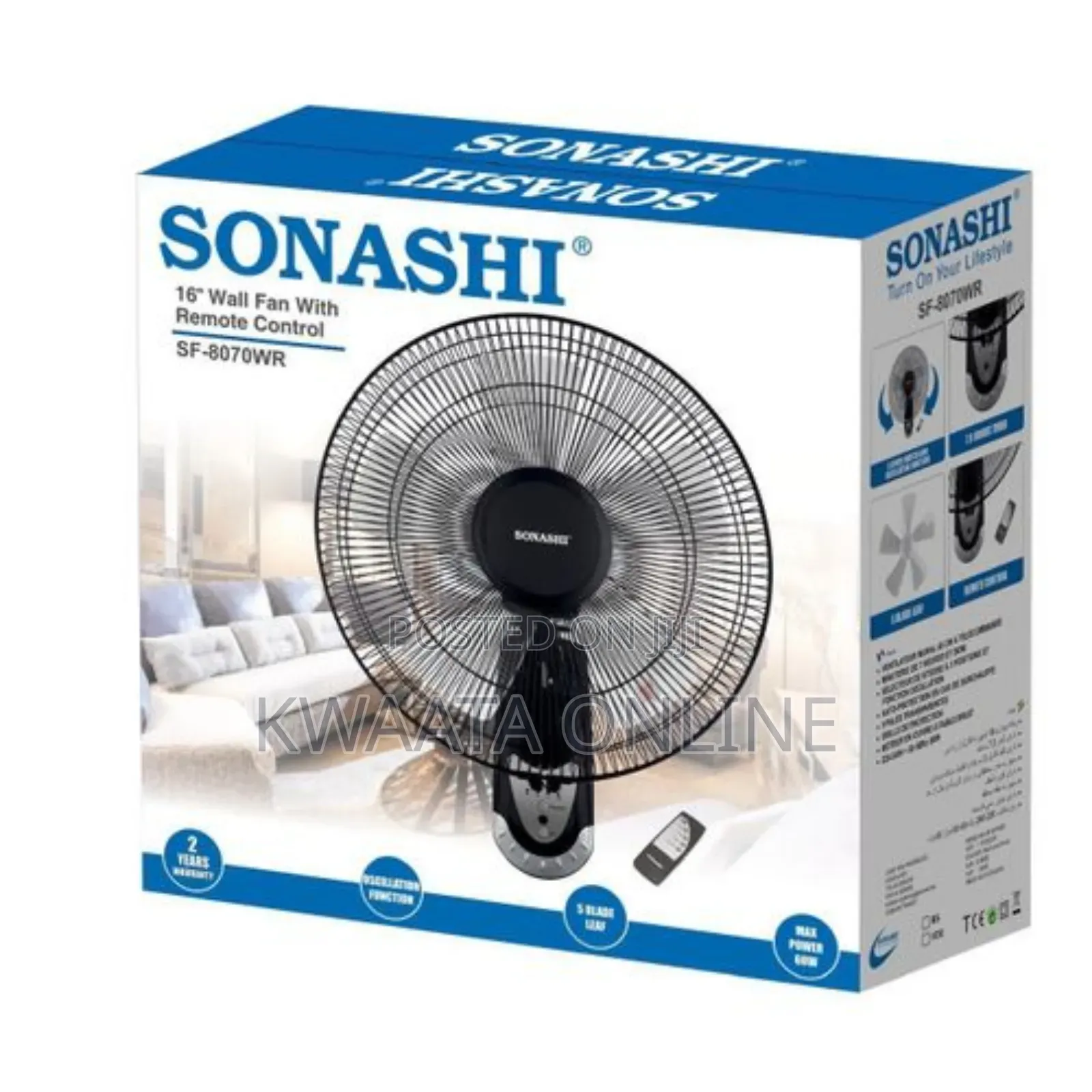 Sonashi 16 Inch Wall Fan With Remote Control, Sf-8007wr