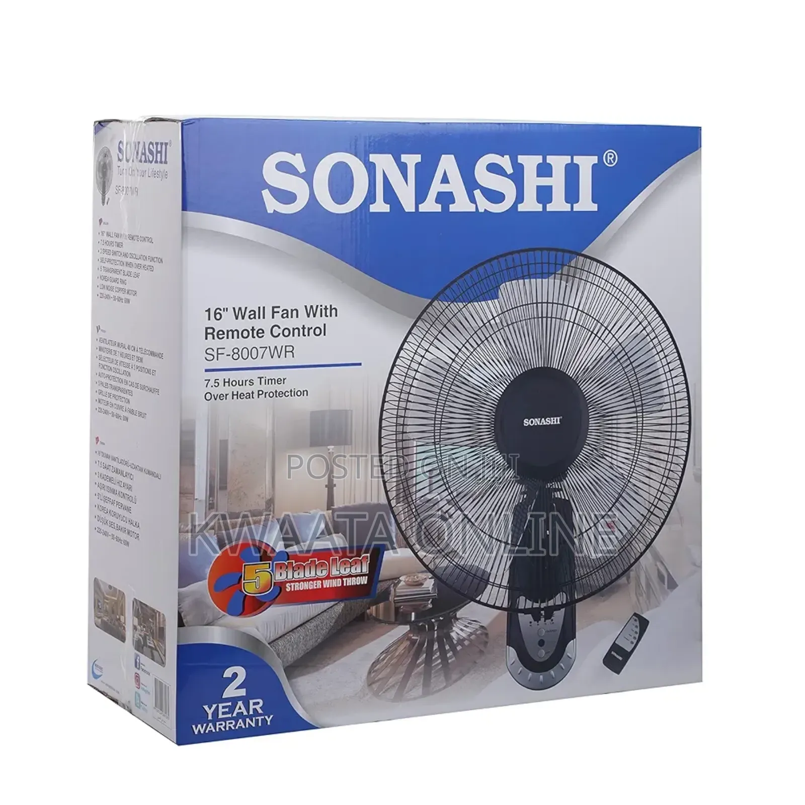 Sonashi 16 Inch Wall Fan With Remote Control, Sf-8007wr
