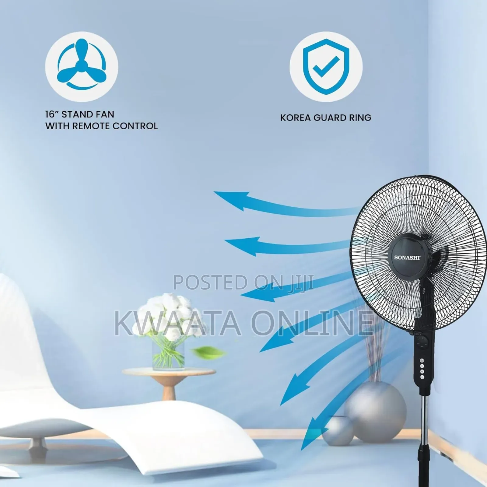 16inch Sonashi Stand Fan [Black] With Remote Control