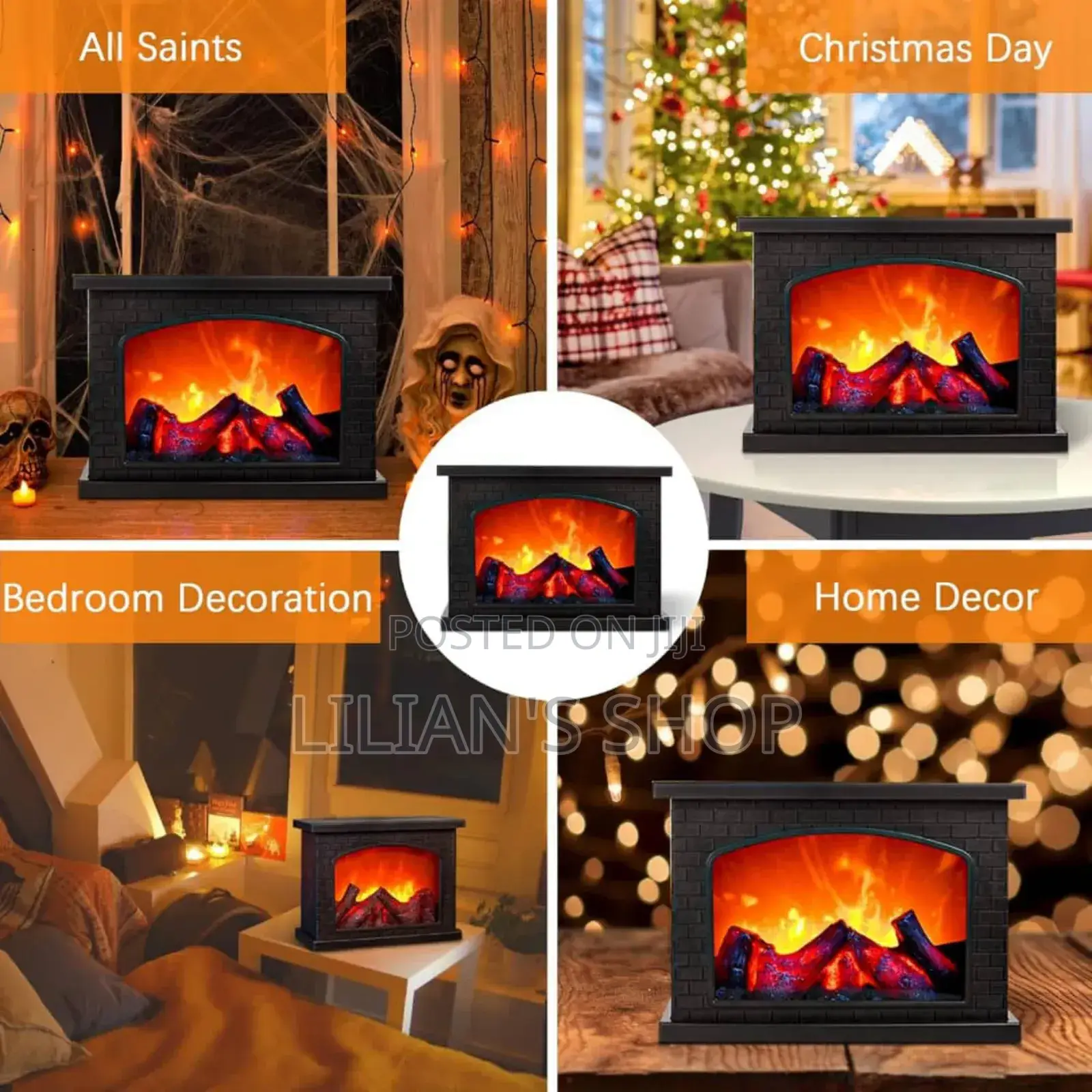 Electric Fireplace Lantern With Realistic Led Flame Effect