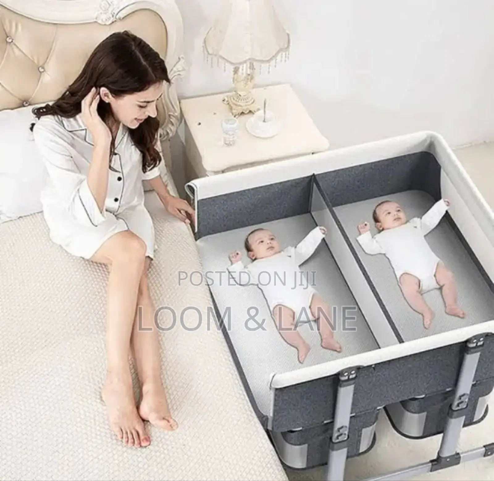 Twin Bassinet Fot Infant, Bedside Crib for 2 Babies