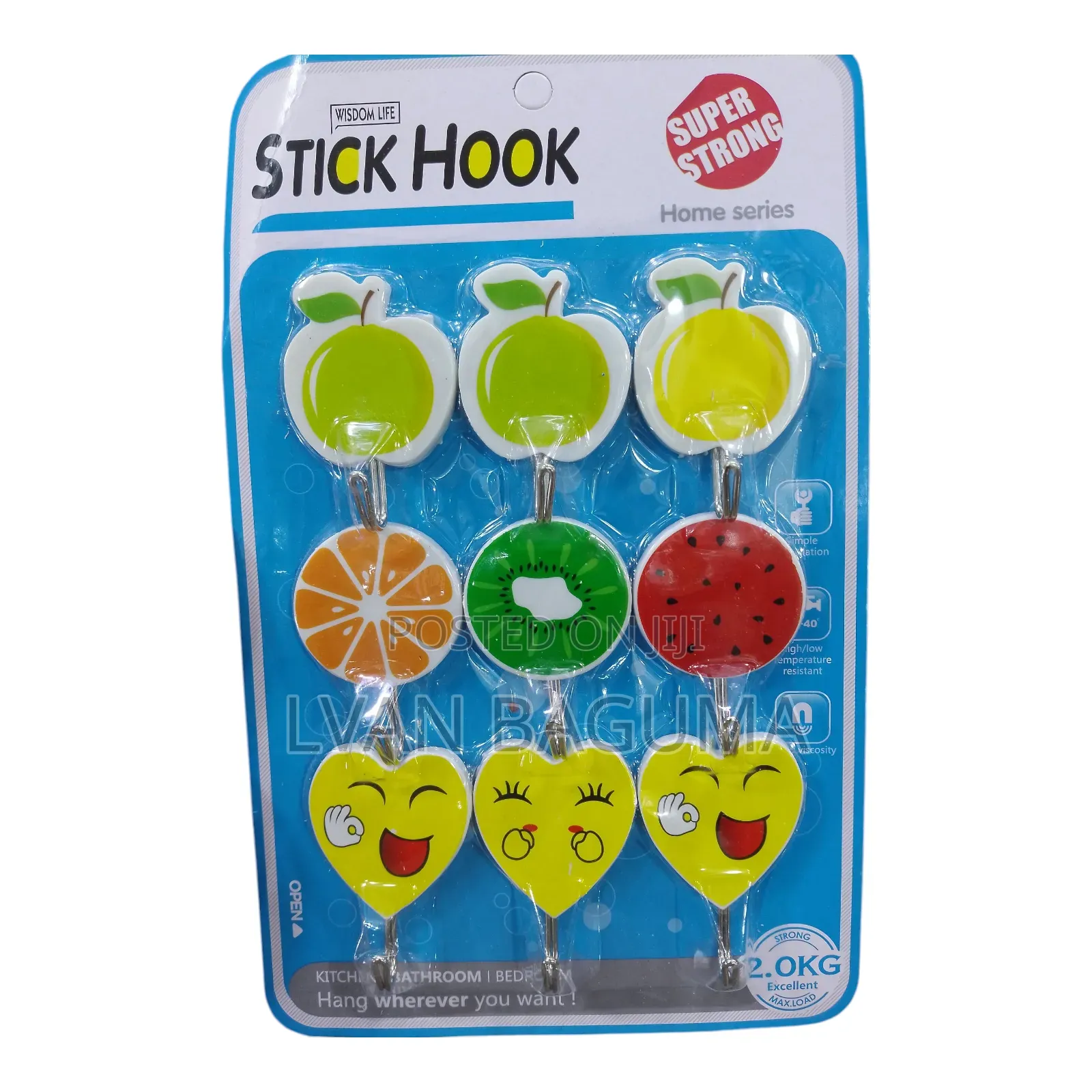 Fruits Emojis Adhesive Wall Sticky Hooks - 9 in a Pack