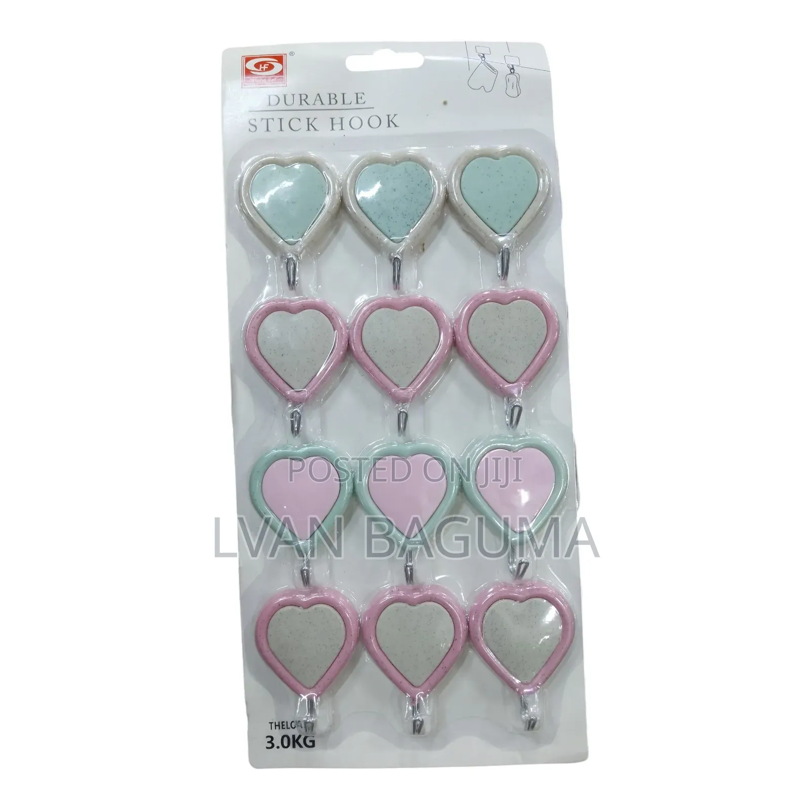 Hearts Design Adhesive Wall Sticky Hooks - 12 in Pack