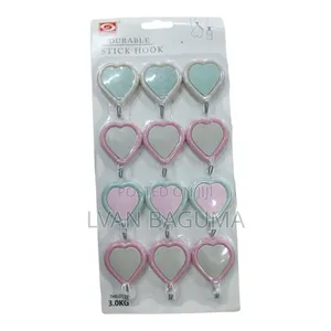 Hearts Design Adhesive Wall Sticky Hooks - 12 in Pack