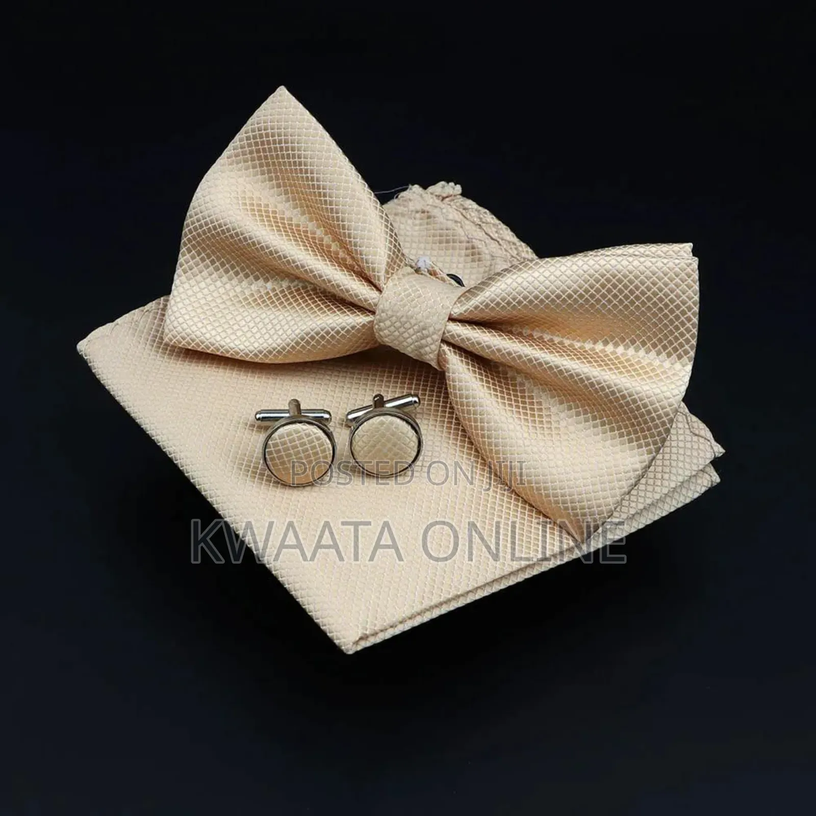Plaid Microfiber Bowtie, Pocket Square,Cufflinks Set