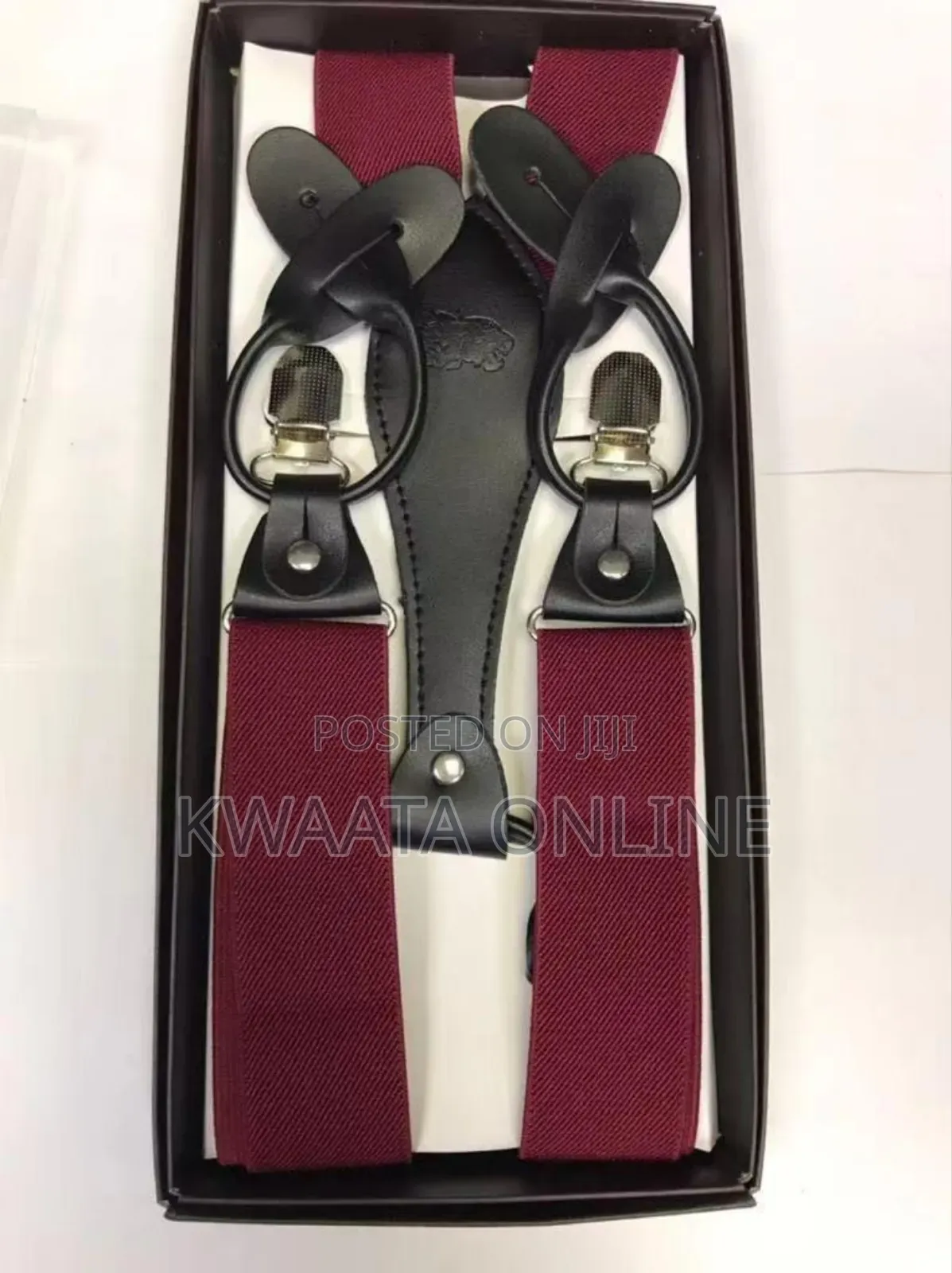 Mens Solid Fabric Suspenders Braces Convertible Leather Ends