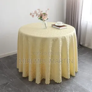 Sapphire Beige Yellow Round Solid Polyester Table Cloth