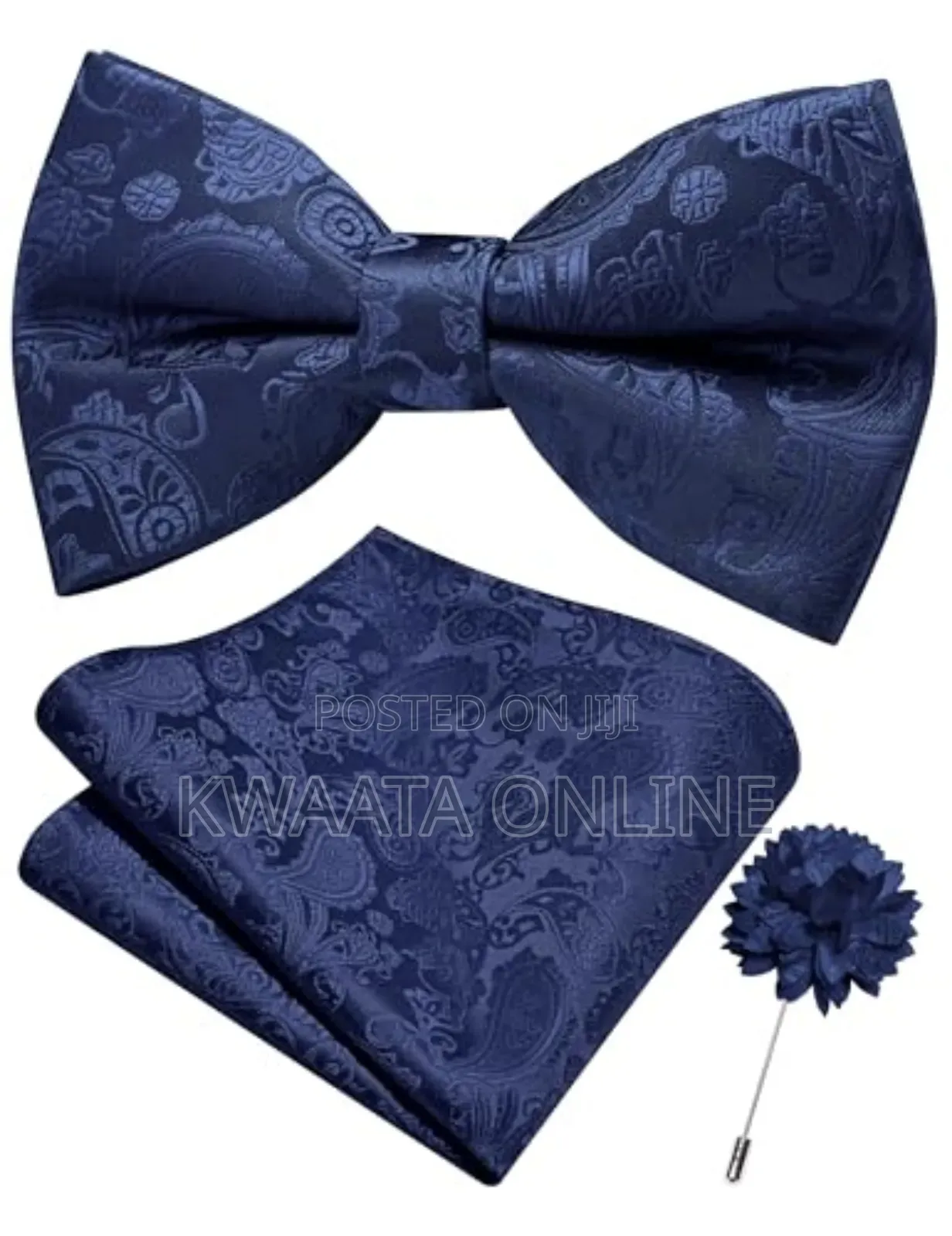 Bow Tie For Men With Pocket Square, Lapel Pin & Cufflinks