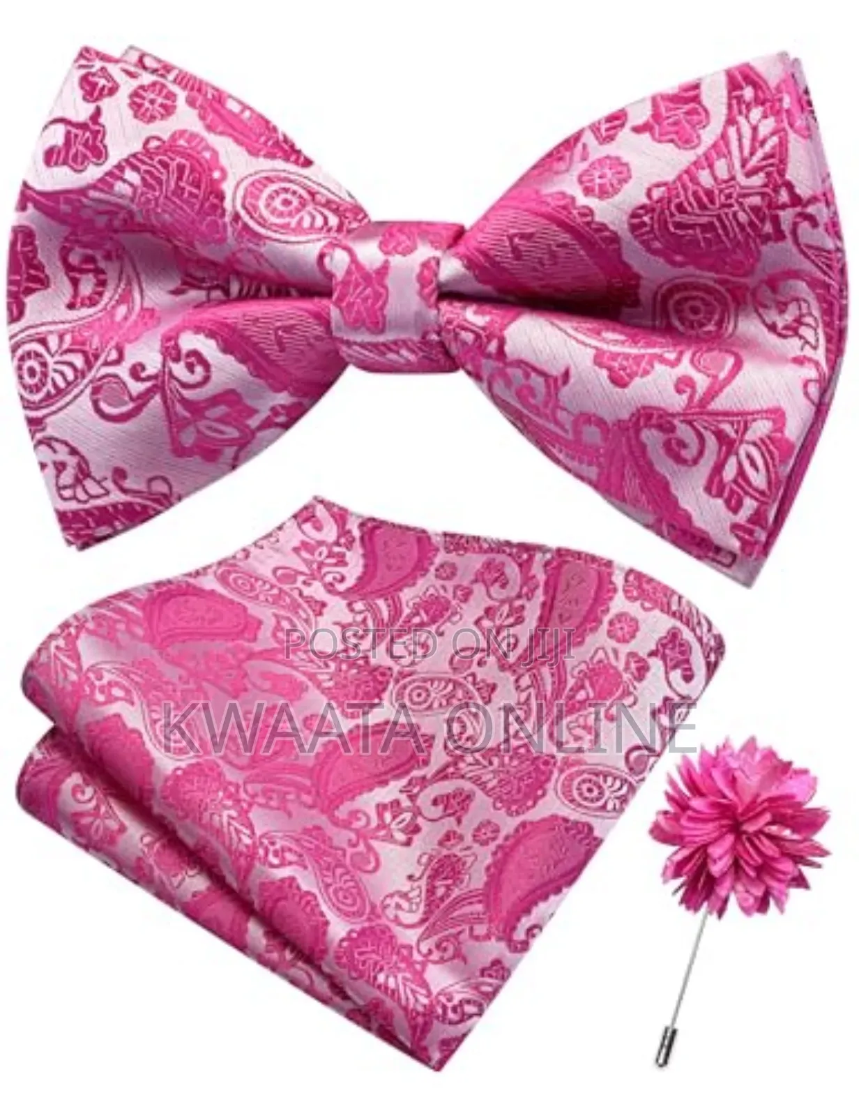 Bow Tie For Men With Pocket Square, Lapel Pin & Cufflinks
