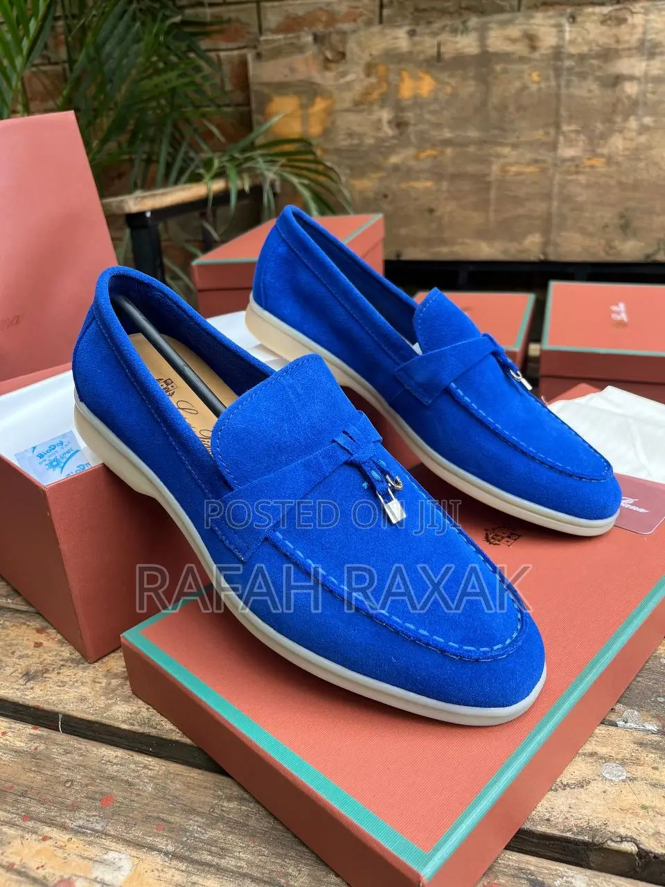 Original Men’S Blue Loro Piano Summer Walk Low Suede Loafers