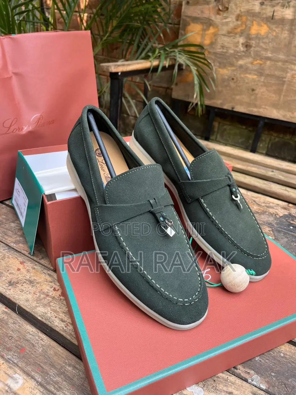 Men’S Green Loro Piano Summer Walk Casual Suede Loafers