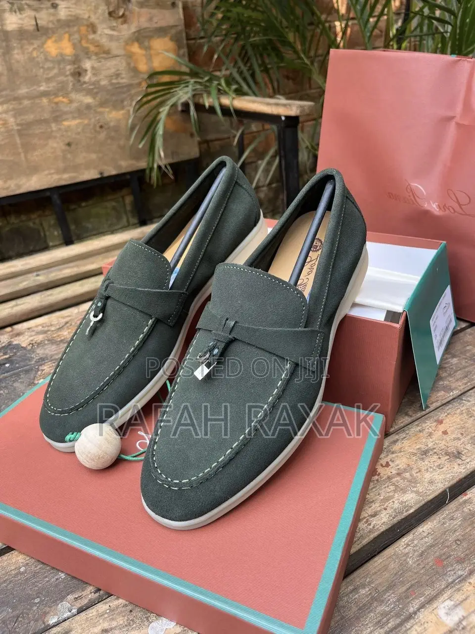 Men’S Green Loro Piano Summer Walk Casual Suede Loafers
