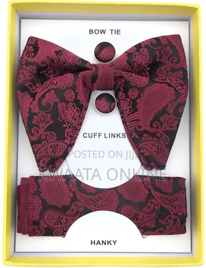 Butterfly Tuxedo Bow Tie Hankie Cufflinks Set In A Gift Box