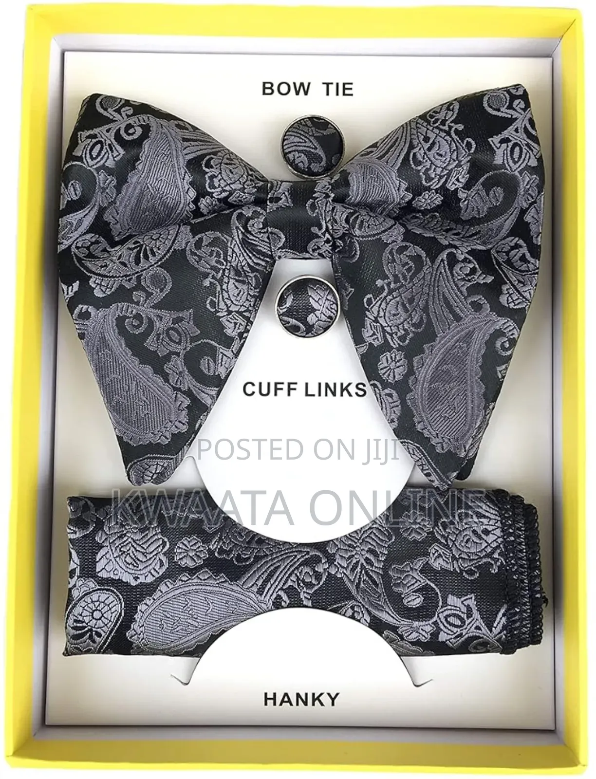 Butterfly Tuxedo Bow Tie Hankie Cufflinks Set In A Gift Box