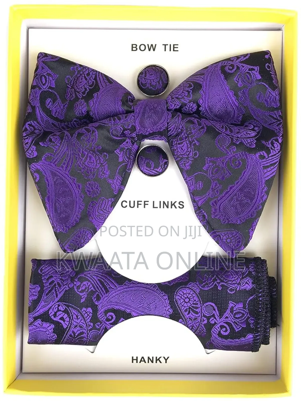 Butterfly Tuxedo Bow Tie Hankie Cufflinks Set In A Gift Box