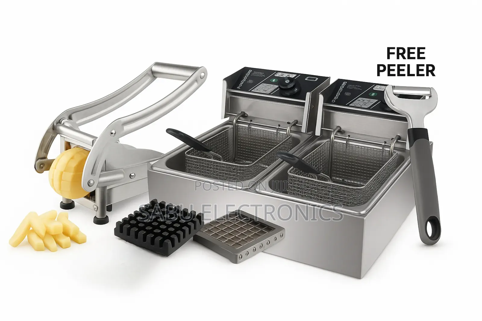 Double Deep Fryer 12l + Free Potato Peeler Chipper