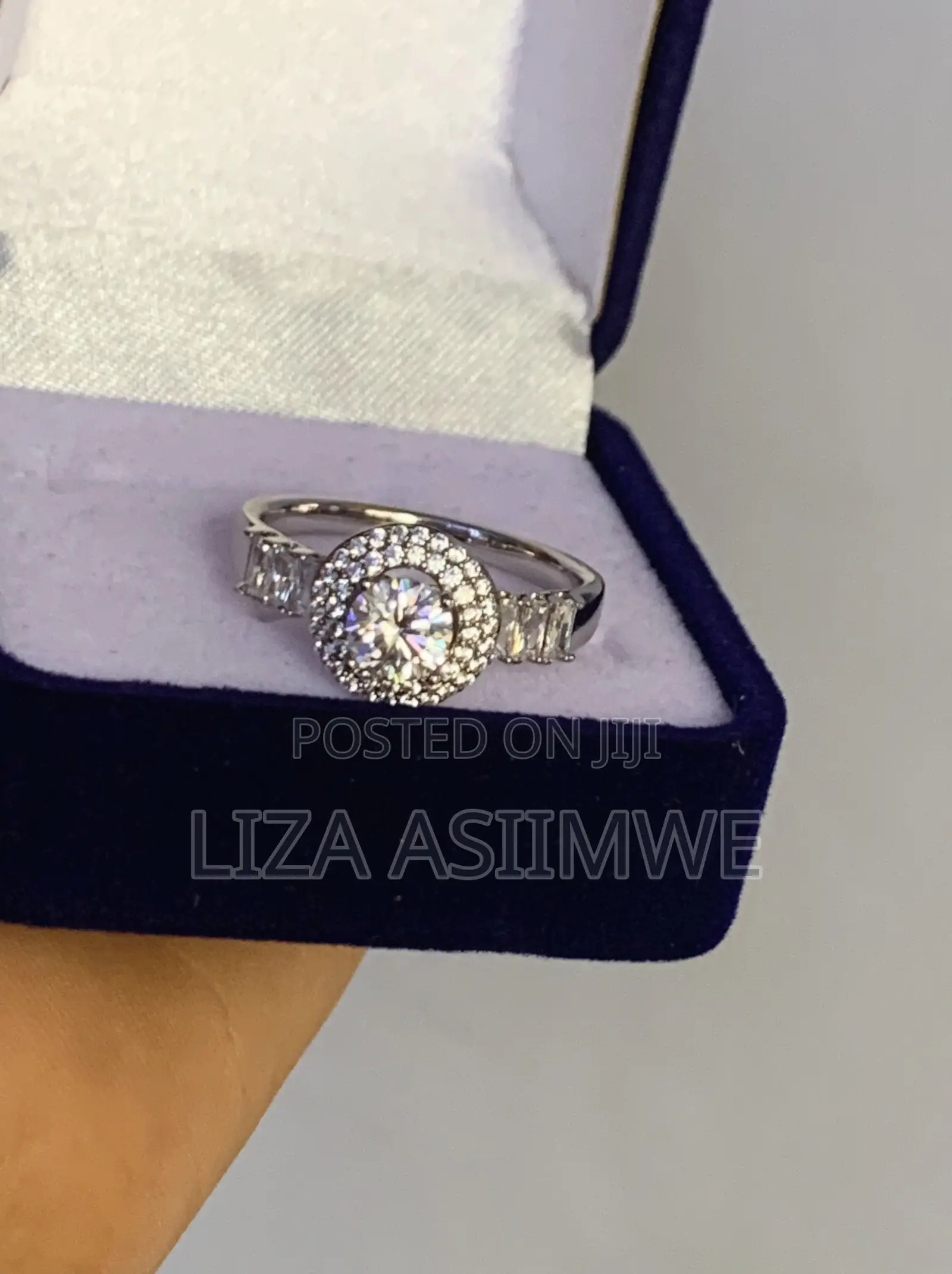 Sparkling Moissanite Halo Engagement Ring (Size 10)
