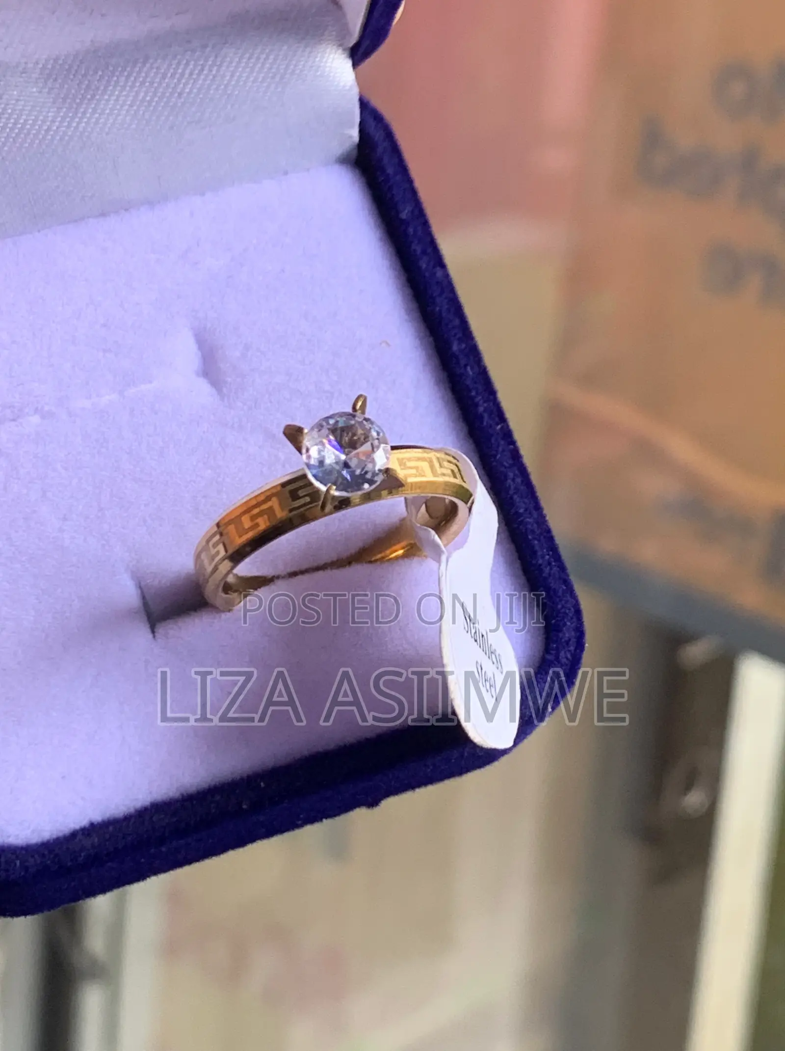 Stainless Steel Ring With Greek Key Pattern Gemstone